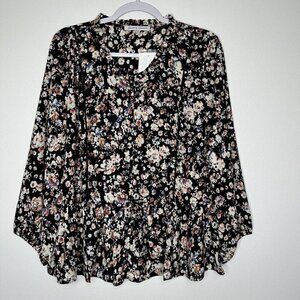 Peasant Floral Blouse Black Size‎ 2XL